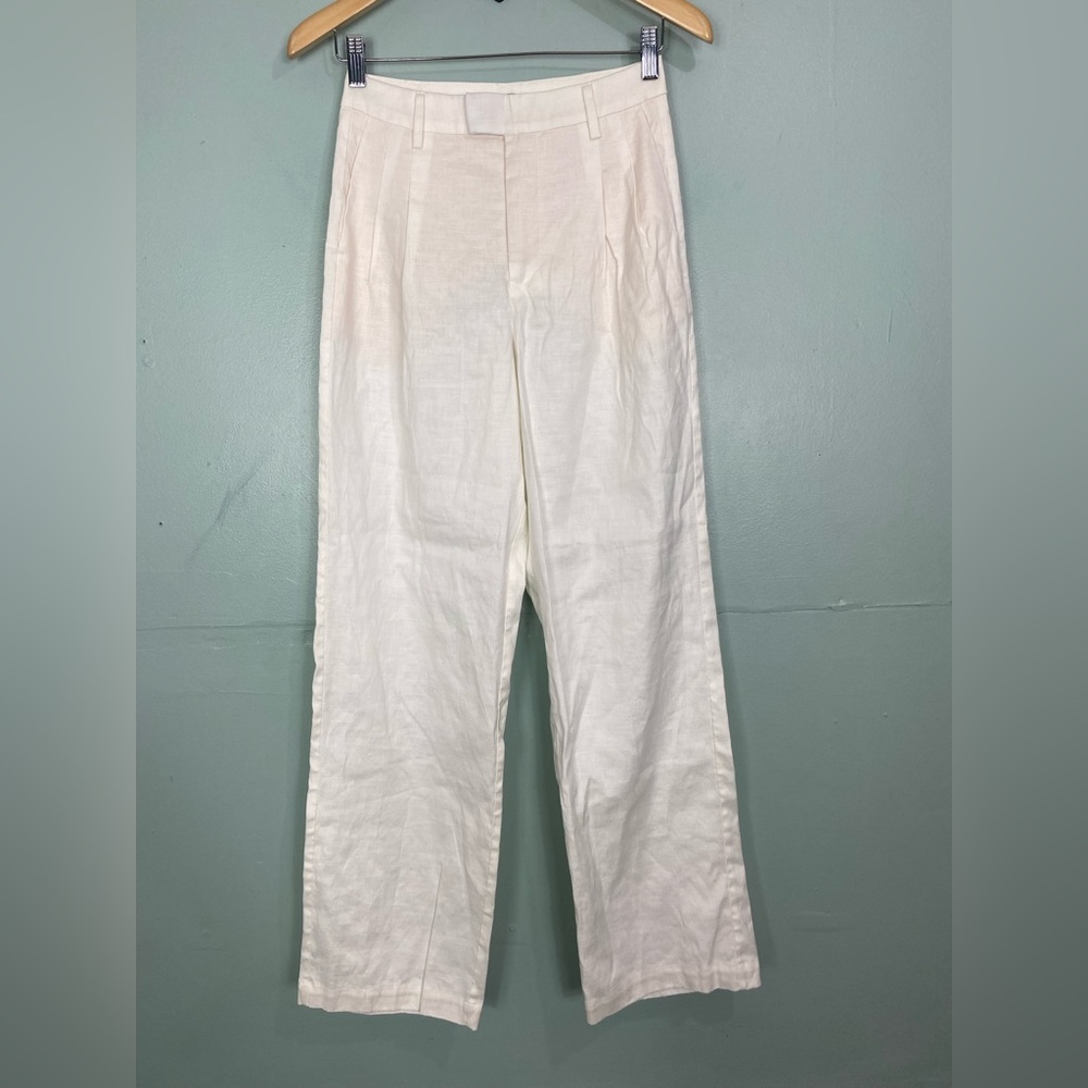 Rails Marnie Creme Pant Linen Blend Trouser Pleated Wide Leg Sz 0 Ivory Cream